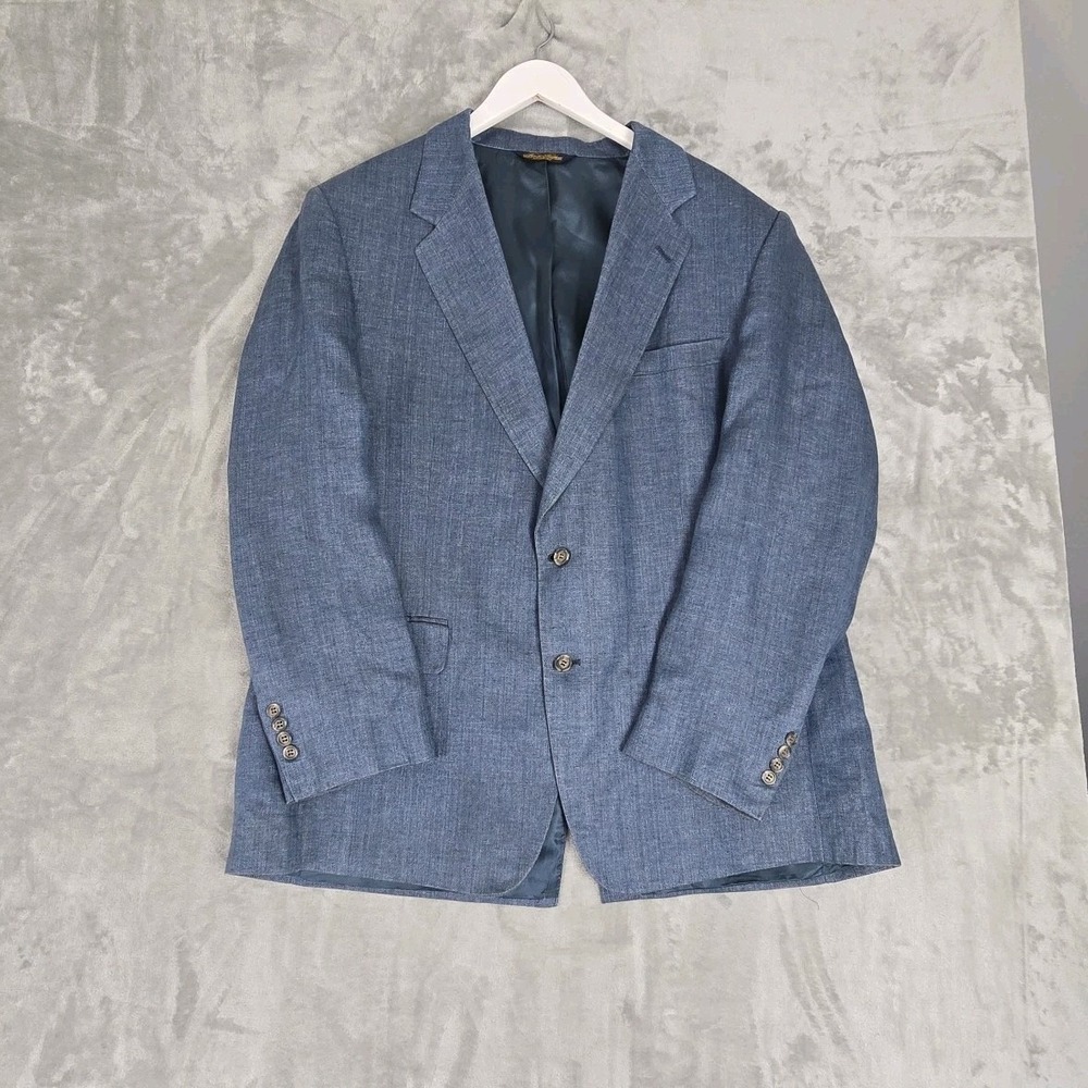 Brooks Brothers Men's Linen Herringbone Blazer 46R Blue VTG USA Preppy